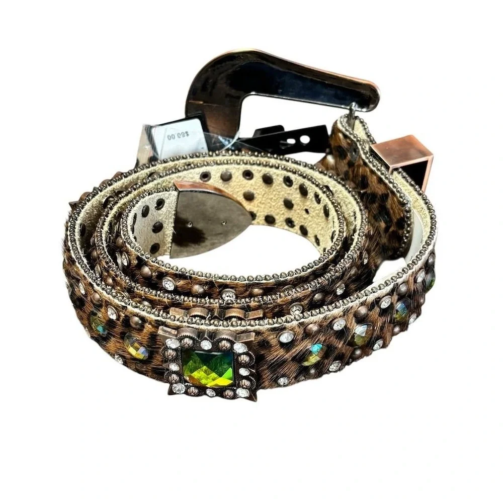 Nocona Women's Leopard Print‎ Rhinestone Western Belt Size M
